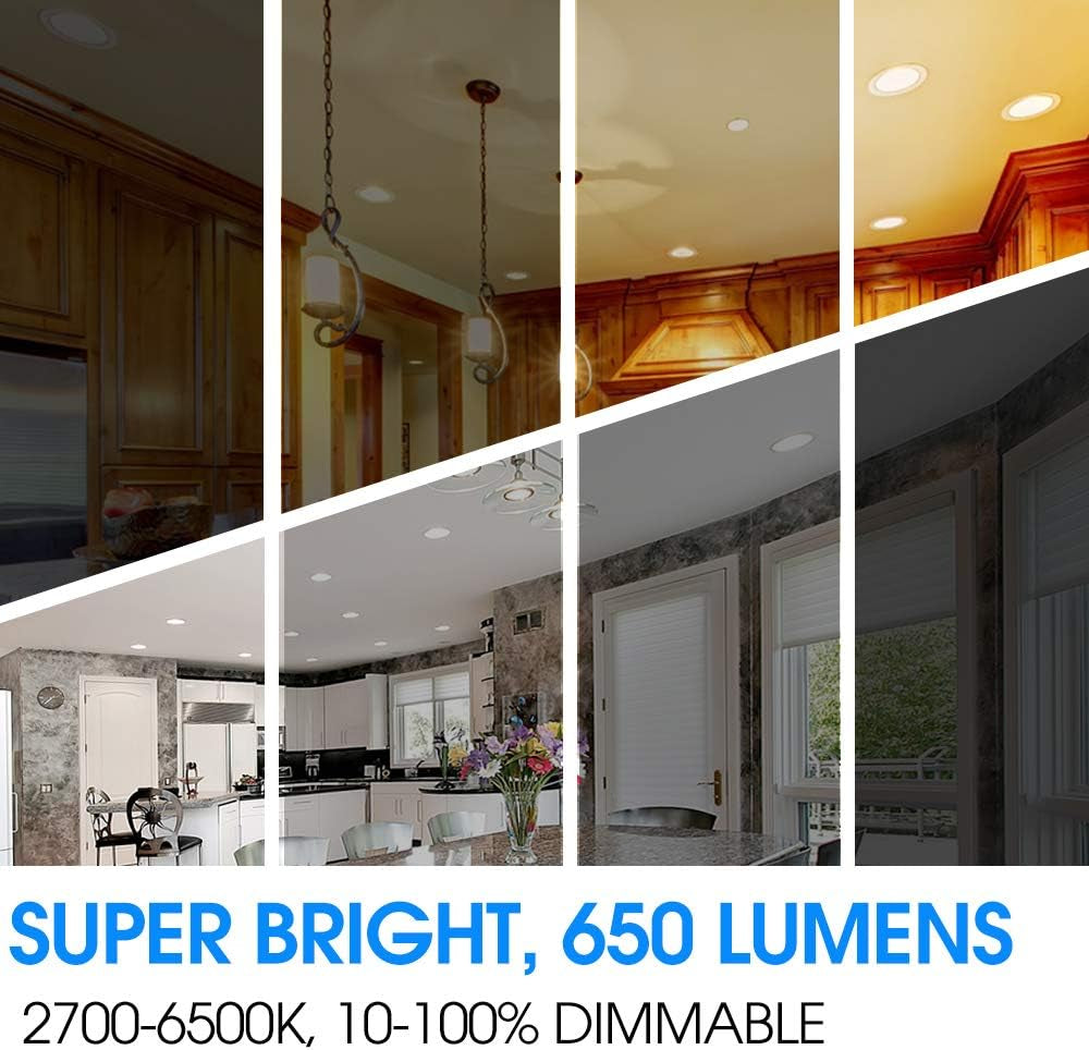 12 Pack 5/6 Inch 5CCT LED Recessed Downlight, Can Lights with Baffle Trim, Wet Rated, E26 Base, 10.5W=85W, CRI 90, Dimmable, Simple Retrofit Installation, Energy Star & ETL Listed